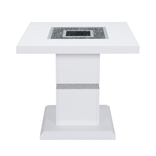 HomeRoots 24" Glam White and Silver Glass Pedestal End Table with Faux Crystal Bling - Modern Accent Piece 560100