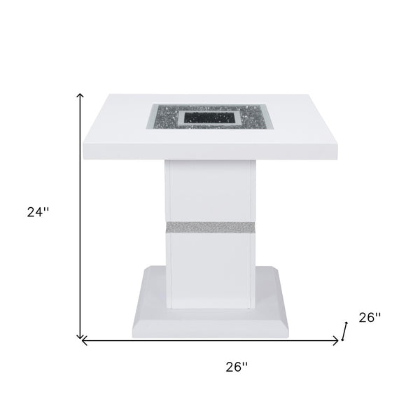 HomeRoots 24" Glam White and Silver Glass Pedestal End Table with Faux Crystal Bling - Modern Accent Piece 560100
