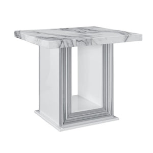 Homeroots 24" White And Silver Faux Marble Pedestal End Table - Chic Accent For Living Room Or Bedroom Decor   560102