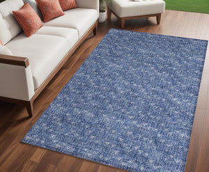 Homeroots 5' X 8' Navy Blue Geometric Washable Non Skid Indoor Outdoor Area Rug Navy Polyester 560107