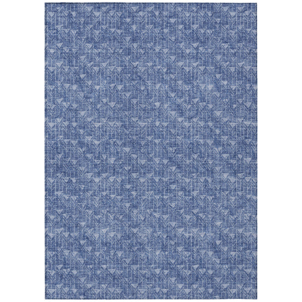 Homeroots 5' X 8' Navy Blue Geometric Washable Non Skid Indoor Outdoor Area Rug Navy Polyester 560107