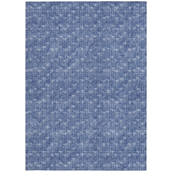 Homeroots 5' X 8' Navy Blue Geometric Washable Non Skid Indoor Outdoor Area Rug Navy Polyester 560107