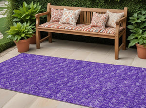 Homeroots 8' Runner Moss Green Geometric Washable Non-skid Rug For Indoor And Outdoor Elegance And Style Purple Polyester 560113