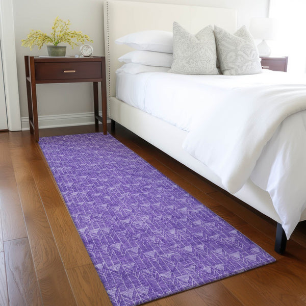Homeroots 8' Runner Moss Green Geometric Washable Non-skid Rug For Indoor And Outdoor Elegance And Style Purple Polyester 560113