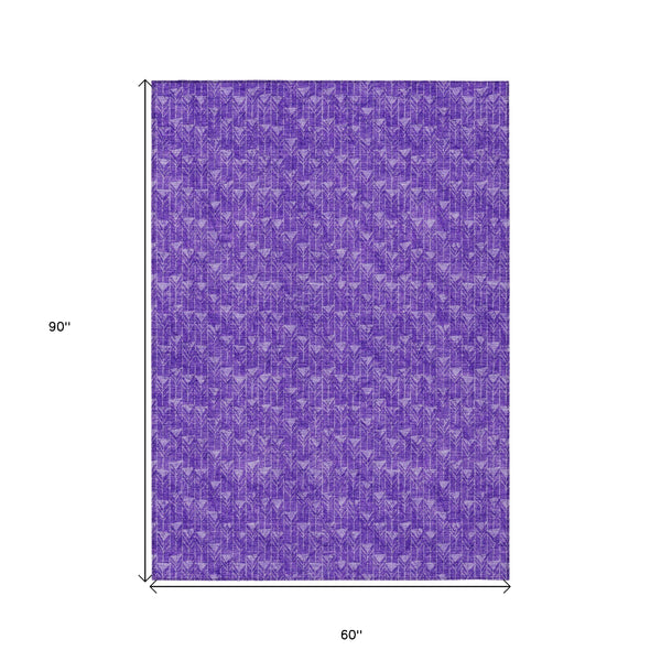 Homeroots 5' X 8' Purple Geometric Washable Non Skid Indoor Outdoor Area Rug Purple Polyester 560116