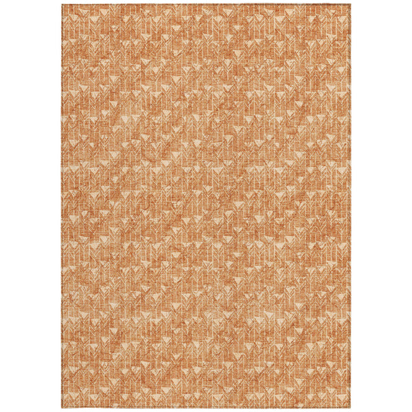 Homeroots 5' X 8' Bronze Geometric Washable Non Skid Indoor Outdoor Area Rug Salmon Polyester 560125