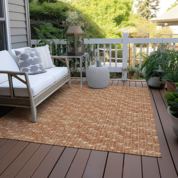 HomeRoots 5' Moss Green Geometric Indoor Outdoor Area Rug - Washable, Non-Skid, Stain-Resistant Design 5' X 8' 560125