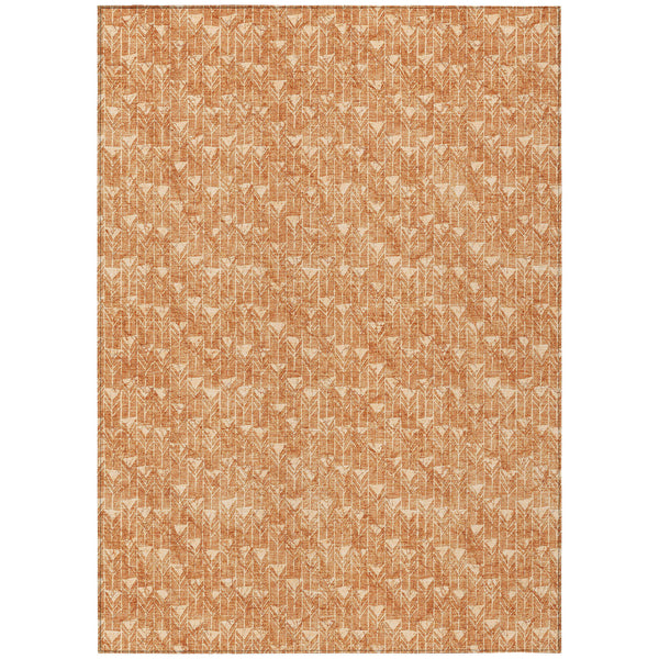 Homeroots 5' X 8' Bronze Geometric Washable Non Skid Indoor Outdoor Area Rug Salmon Polyester 560125