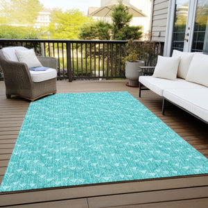 Homeroots 8' Runner Moss Green Geometric Washable Non-skid Rug For Indoor And Outdoor Elegance And Style 3' X 5' Polyester 560133