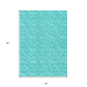 Homeroots 5' X 8' Turquoise Geometric Washable Non Skid Indoor Outdoor Area Rug Teal Polyester 560134