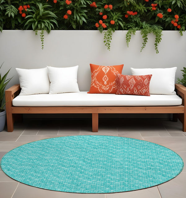 Homeroots 8' Runner Moss Green Geometric Washable Non-skid Rug For Indoor And Outdoor Elegance And Style 8' Round Polyester 560135