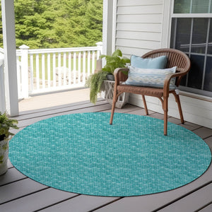 Homeroots 8' Runner Moss Green Geometric Washable Non-skid Rug For Indoor And Outdoor Elegance And Style 8' Round Polyester 560135