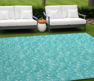 Homeroots 8' X 10' Turquoise Geometric Washable Non Skid Indoor Outdoor Area Rug Teal Polyester 560136