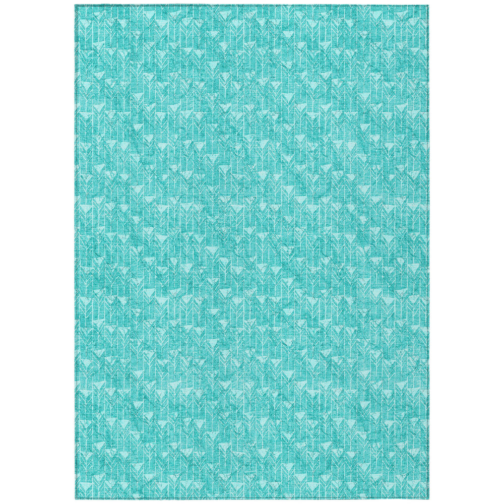 Homeroots 8' X 10' Turquoise Geometric Washable Non Skid Indoor Outdoor Area Rug Teal Polyester 560136