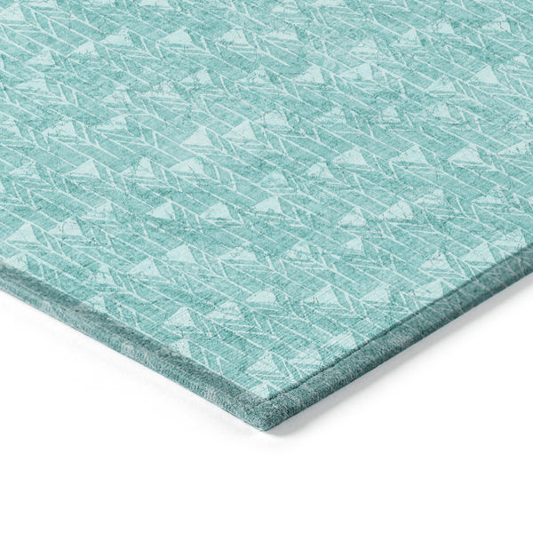 Homeroots 8' X 10' Turquoise Geometric Washable Non Skid Indoor Outdoor Area Rug Teal Polyester 560136