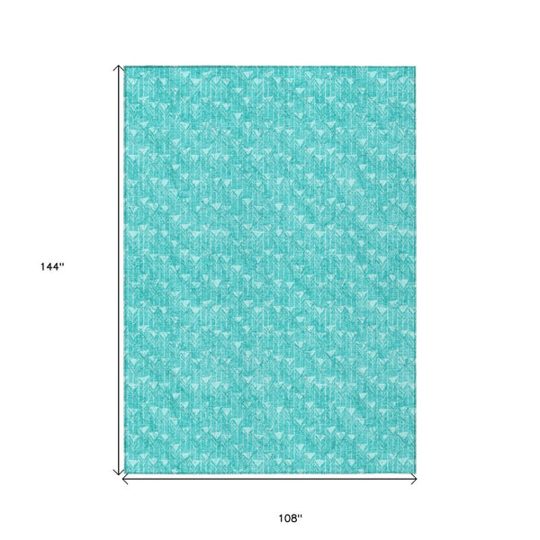 HomeRoots 5' Moss Green Geometric Indoor Outdoor Area Rug - Washable, Non-Skid, Stain-Resistant Design 9' X 12' 560137