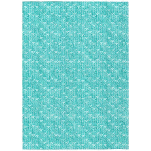 Homeroots 10' X 14' Turquoise Geometric Washable Non Skid Indoor Outdoor Area Rug Teal Polyester 560138