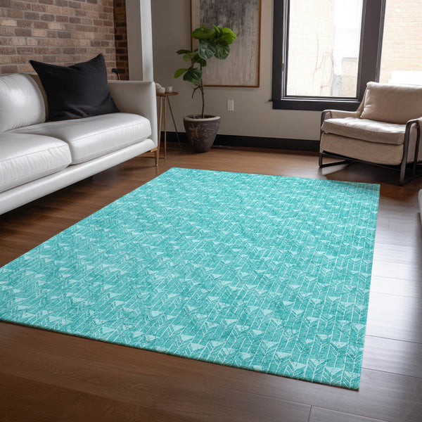 Homeroots 10' X 14' Turquoise Geometric Washable Non Skid Indoor Outdoor Area Rug Teal Polyester 560138