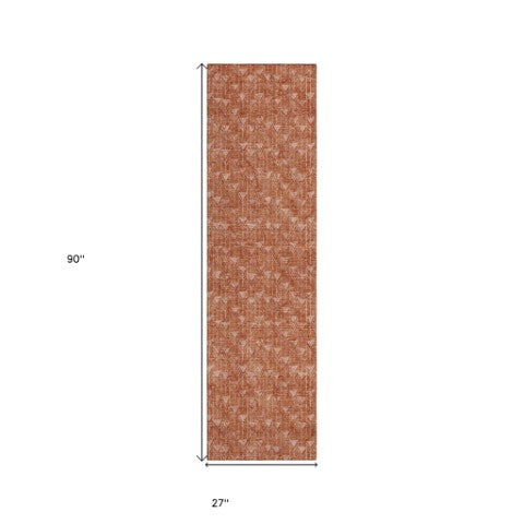 Homeroots 8' Runner Moss Green Geometric Washable Non-skid Rug For Indoor And Outdoor Elegance And Style Terracotta Polyester 560140