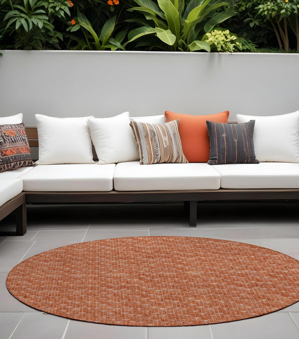 Homeroots 8' Runner Moss Green Geometric Washable Non-skid Rug For Indoor And Outdoor Elegance And Style 8' Round Polyester 560144