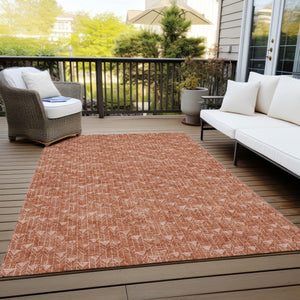 Homeroots 9' X 12' Terra Cotta Geometric Washable Non Skid Indoor Outdoor Area Rug Terracotta Polyester 560146