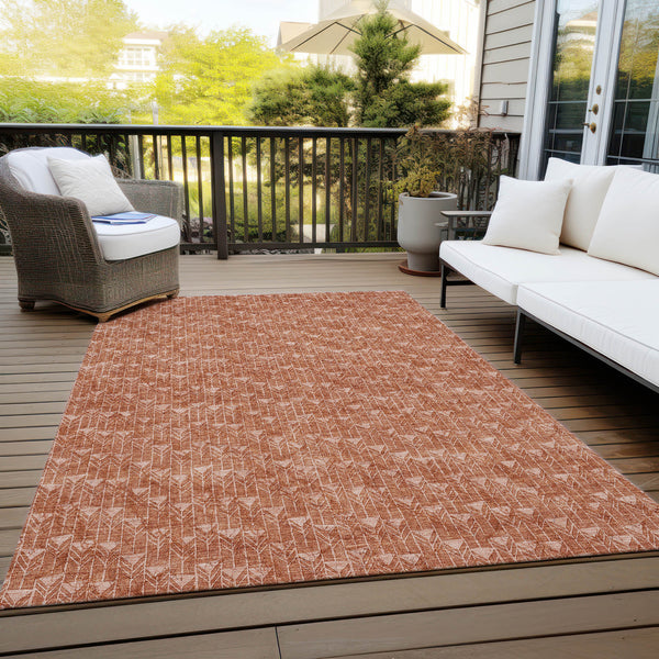 Homeroots 9' X 12' Terra Cotta Geometric Washable Non Skid Indoor Outdoor Area Rug Terracotta Polyester 560146