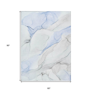 Homeroots 5' X 8' Ivory Blue And Gray Abstract Washable Non Skid Indoor Outdoor Area Rug Blue Polyester 560152