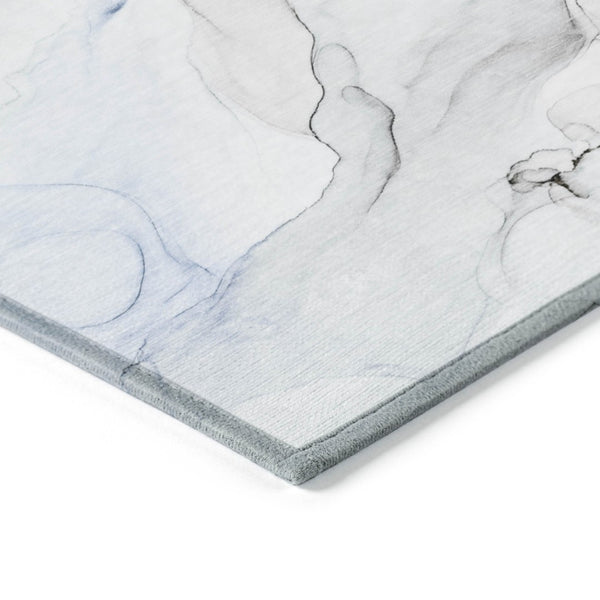 HomeRoots 5' Abstract Ivory Blue Gray Indoor Outdoor Area Rug - Modern Non-Skid, Machine Washable, Durable Design 5' X 8' 560152