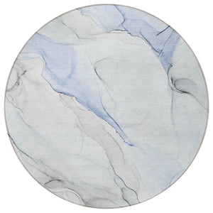 Homeroots 8' Round Ivory Blue And Gray Round Abstract Washable Non Skid Indoor Outdoor Area Rug Blue Polyester 560153
