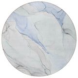 Homeroots 8' Round Ivory Blue And Gray Round Abstract Washable Non Skid Indoor Outdoor Area Rug Blue Polyester 560153