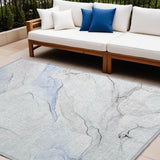 Homeroots 8' X 10' Ivory Blue And Gray Abstract Washable Non Skid Indoor Outdoor Area Rug Blue Polyester 560154