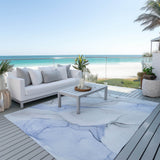 Homeroots 8' X 10' Ivory Blue And Gray Abstract Washable Non Skid Indoor Outdoor Area Rug Blue Polyester 560154