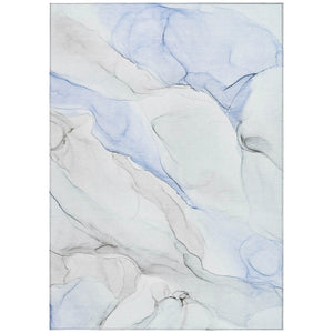 HomeRoots 5' Abstract Ivory Blue Gray Indoor Outdoor Area Rug - Modern Non-Skid, Machine Washable, Durable Design 9' X 12' 560155
