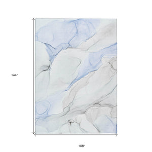 Homeroots 9' X 12' Ivory Blue And Gray Abstract Washable Non Skid Indoor Outdoor Area Rug Blue Polyester 560155