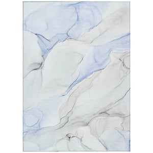 HomeRoots 5' Abstract Ivory Blue Gray Indoor Outdoor Area Rug - Modern Non-Skid, Machine Washable, Durable Design 10' X 14' 560156