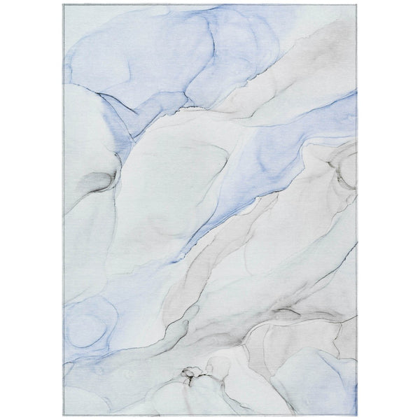 HomeRoots 5' Abstract Ivory Blue Gray Indoor Outdoor Area Rug - Modern Non-Skid, Machine Washable, Durable Design 10' X 14' 560156