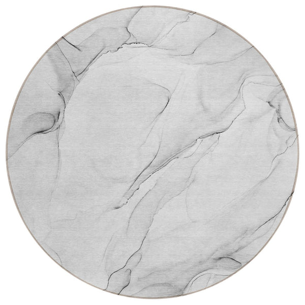 HomeRoots 5' Abstract Ivory Blue Gray Indoor Outdoor Area Rug - Modern Non-Skid, Machine Washable, Durable Design 8' Round 560162