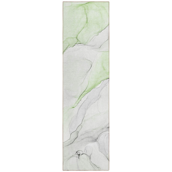 Homeroots 2' X 8' Green Abstract Washable Indoor Outdoor Runner Rug Green Polyester 560167