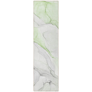 Homeroots 2' X 8' Green Abstract Washable Indoor Outdoor Runner Rug Green Polyester 560167