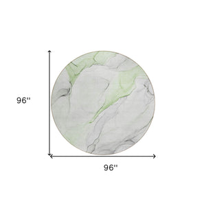 Homeroots 8' Round Green Round Abstract Washable Non Skid Indoor Outdoor Area Rug Green Polyester 560171
