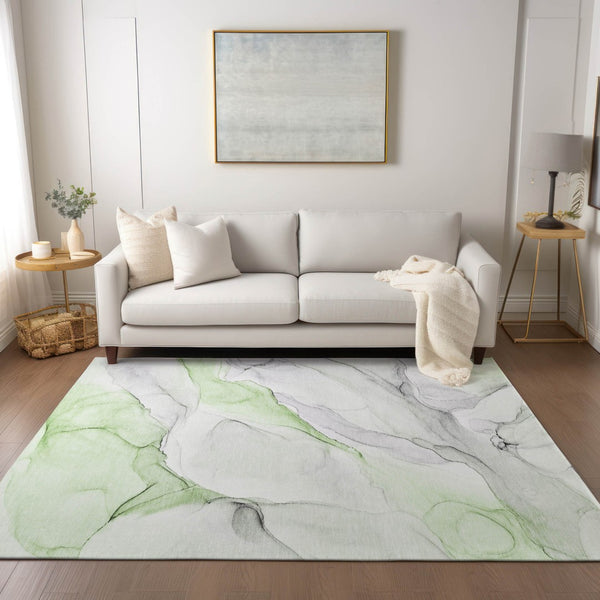 HomeRoots 5' Abstract Ivory Blue Gray Indoor Outdoor Area Rug - Modern Non-Skid, Machine Washable, Durable Design 8' X 10' 560172