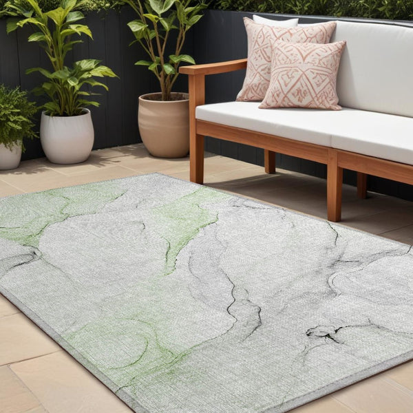 HomeRoots 5' Abstract Ivory Blue Gray Indoor Outdoor Area Rug - Modern Non-Skid, Machine Washable, Durable Design 10' X 14' 560174