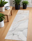 Homeroots 8' Runner Beige Ivory And Gray Abstract Washable Non Skid Indoor Outdoor Runner Rug Ivory Polyester 560176