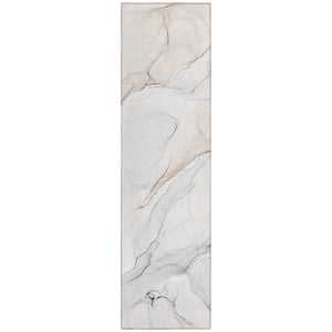 Homeroots 8' Runner Beige Ivory And Gray Abstract Washable Non Skid Indoor Outdoor Runner Rug Ivory Polyester 560176