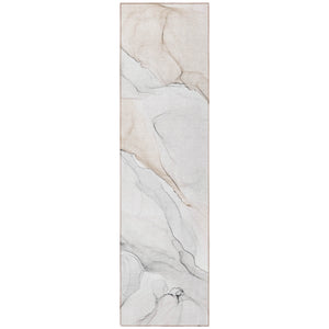 Homeroots 8' Runner Beige Ivory And Gray Abstract Washable Non Skid Indoor Outdoor Runner Rug Ivory Polyester 560176