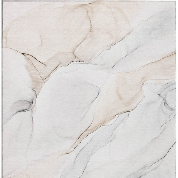 Homeroots 3' X 5' Beige Ivory And Gray Abstract Washable Non Skid Indoor Outdoor Area Rug Ivory Polyester 560178