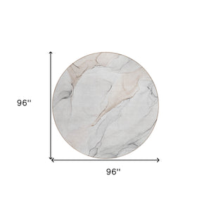 Homeroots 8' Round Beige Ivory And Gray Round Abstract Washable Non Skid Indoor Outdoor Area Rug Ivory Polyester 560180