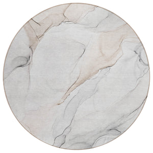 Homeroots 8' Round Beige Ivory And Gray Round Abstract Washable Non Skid Indoor Outdoor Area Rug Ivory Polyester 560180