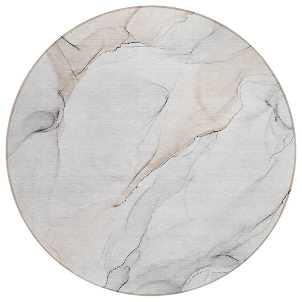 Homeroots 8' Round Beige Ivory And Gray Round Abstract Washable Non Skid Indoor Outdoor Area Rug Ivory Polyester 560180