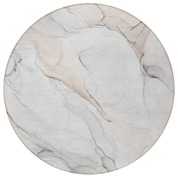 HomeRoots 5' Abstract Ivory Blue Gray Indoor Outdoor Area Rug - Modern Non-Skid, Machine Washable, Durable Design 8' Round 560180